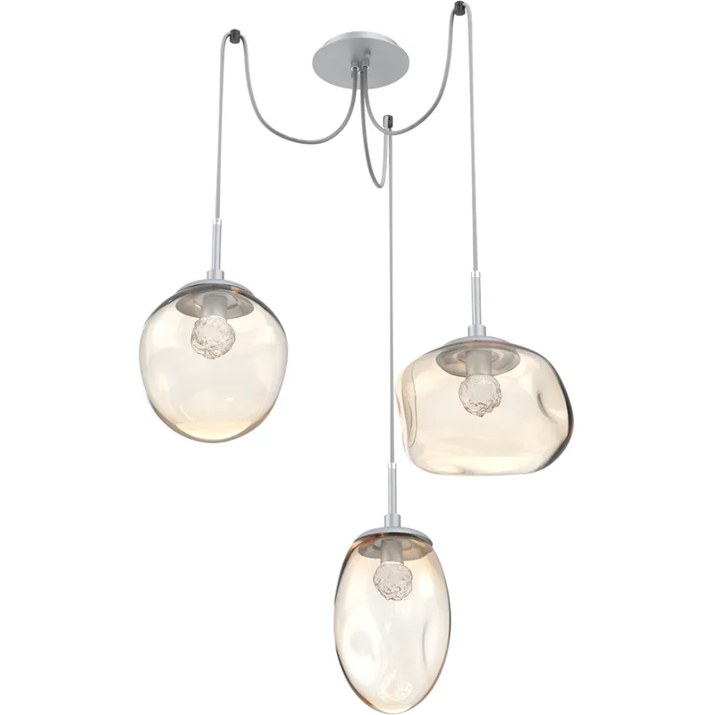 Cosmos LED 17 inch Classic Silver Swag Multi-Pendant Ceiling Light in 3000K LED, Floret Inner - Amber Outer