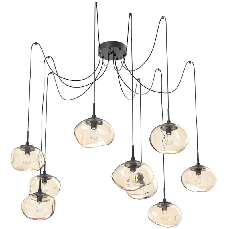 Nova 9 Light 19 inch Matte Black Swag Multi-Pendant Ceiling Light in Amber
