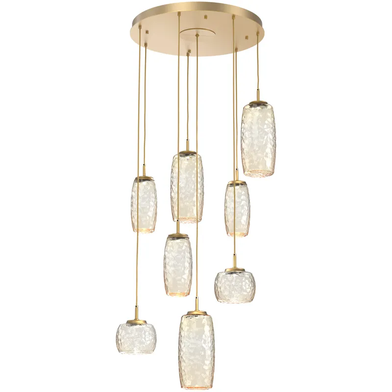 Vessel LED Gilded Brass Multi-Pendant Ceiling Light in Amber, 2700K LED