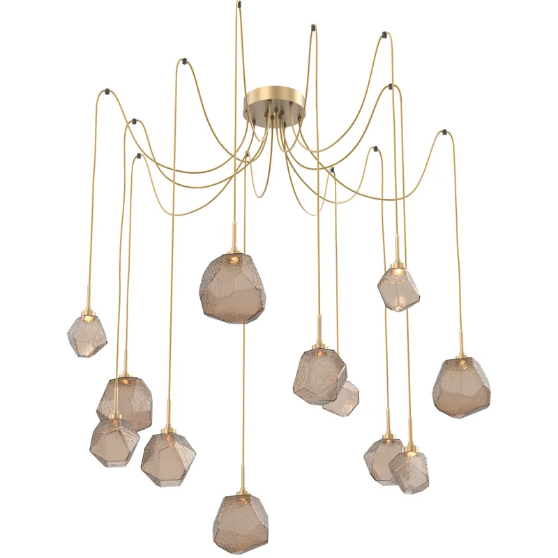 Gem LED 17 inch Gilded Brass Swag Multi-Pendant Ceiling Light in 3000K LED, Bronze