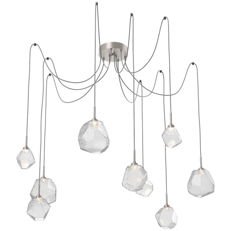 Gem LED 17 inch Metallic Beige Silver Swag Multi-Pendant Ceiling Light in 3000K LED, Clear