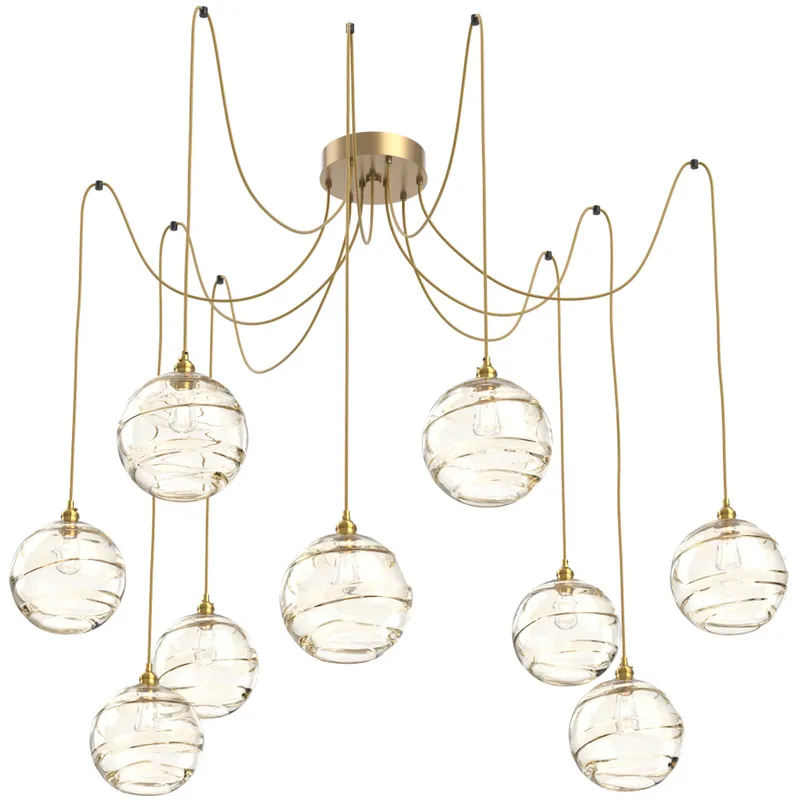 Terra 9 Light 18 inch Gilded Brass Swag Multi-Pendant Ceiling Light in Amber Optic