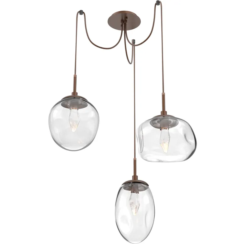 Cosmos LED 17 inch Burnished Bronze Swag Multi-Pendant Ceiling Light in 2700K LED, Geo Inner - Clear Outer