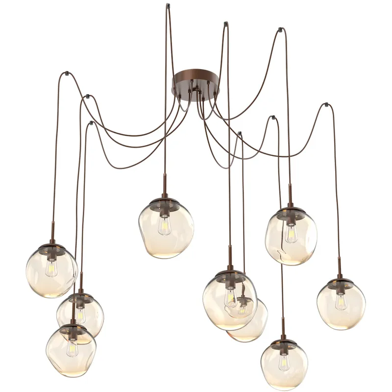 Aster 9 Light 18.7 inch Burnished Bronze Swag Multi-Pendant Ceiling Light in Amber