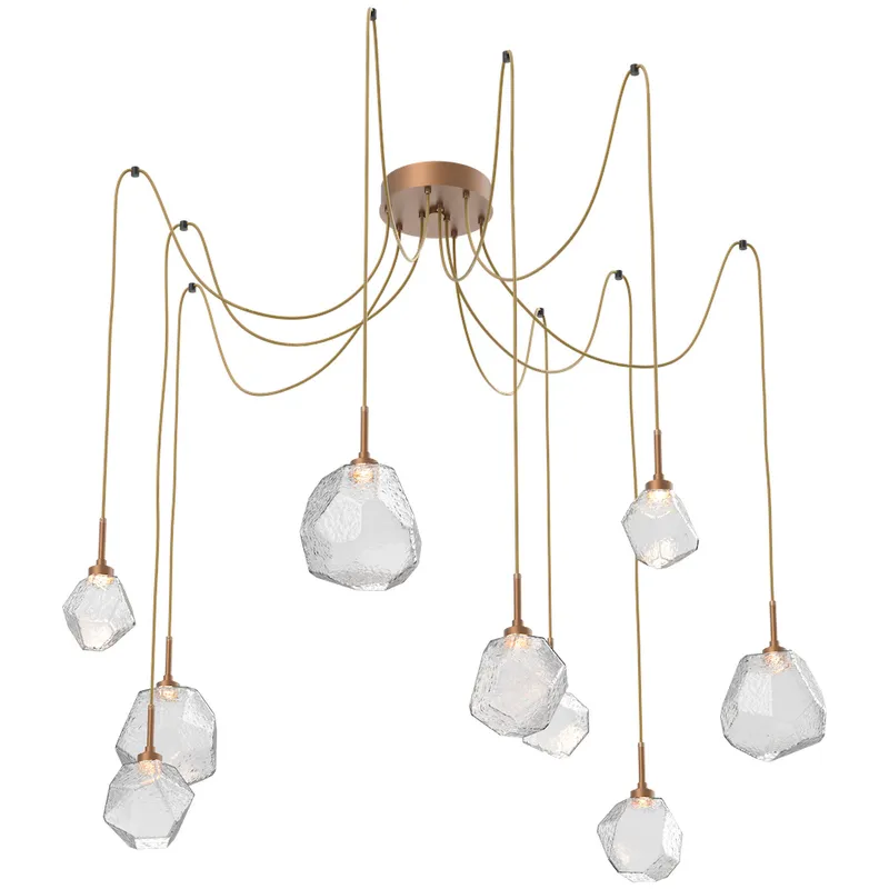 Gem LED 17 inch Novel Brass Swag Multi-Pendant Ceiling Light in Clear, 2700K LED