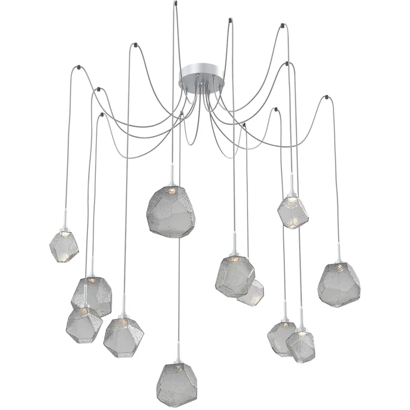 Gem LED 17 inch Classic Silver Swag Multi-Pendant Ceiling Light in Smoke, 2700K LED