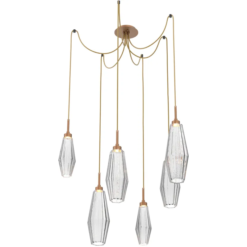 Aalto LED 14.8 inch Novel Brass Swag Multi-Pendant Ceiling Light in 3000K LED, Optic Rib Clear