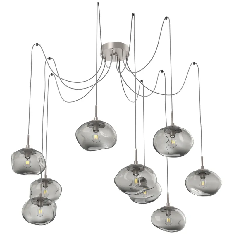 Nova 9 Light 19 inch Metallic Beige Silver Swag Multi-Pendant Ceiling Light in Smoke