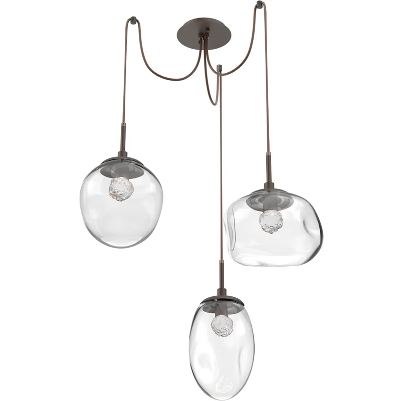 Cosmos LED 17 inch Flat Bronze Swag Multi-Pendant Ceiling Light in 3000K LED, Floret Inner - Clear Outer
