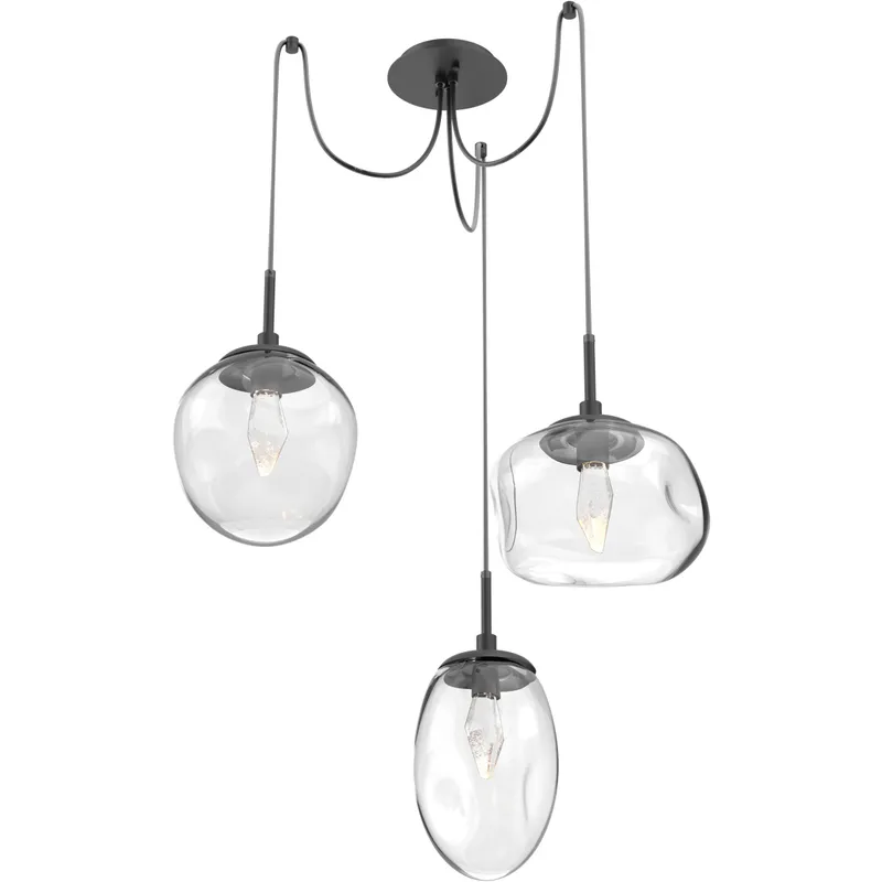 Cosmos LED 17 inch Matte Black Swag Multi-Pendant Ceiling Light in 3000K LED, Geo Inner - Clear Outer