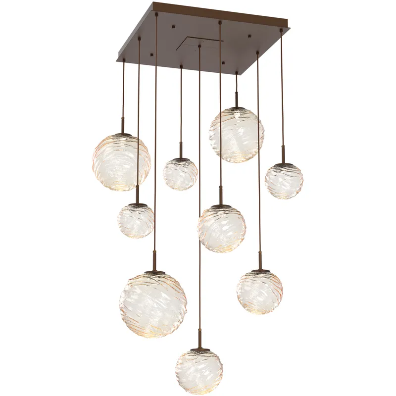Gaia LED 30 inch Flat Bronze Multi-Pendant Ceiling Light in Amber, 2700K LED