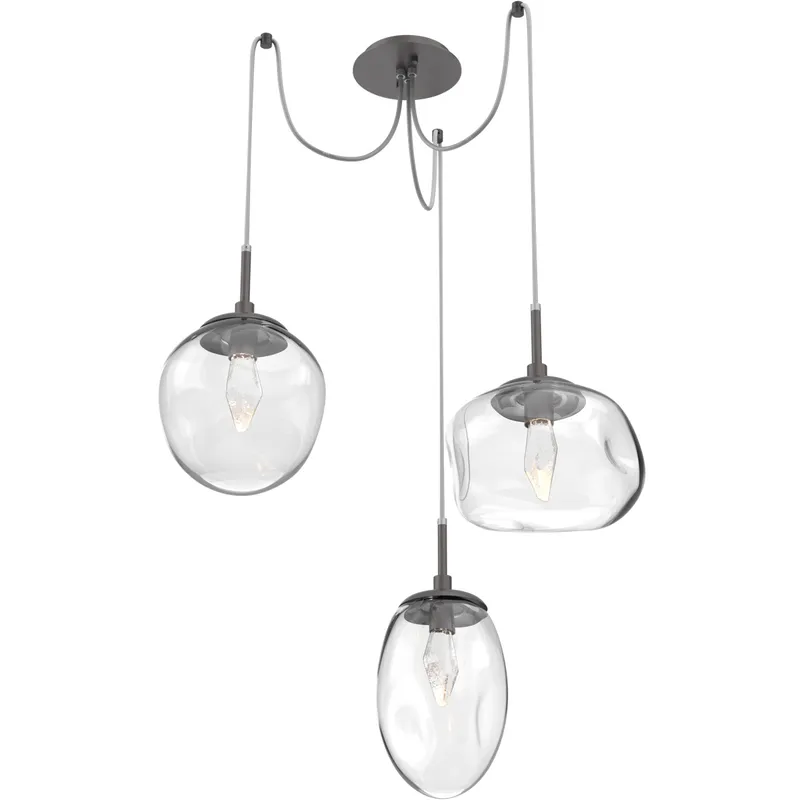 Cosmos LED 17 inch Graphite Swag Multi-Pendant Ceiling Light in 2700K LED, Geo Inner - Clear Outer