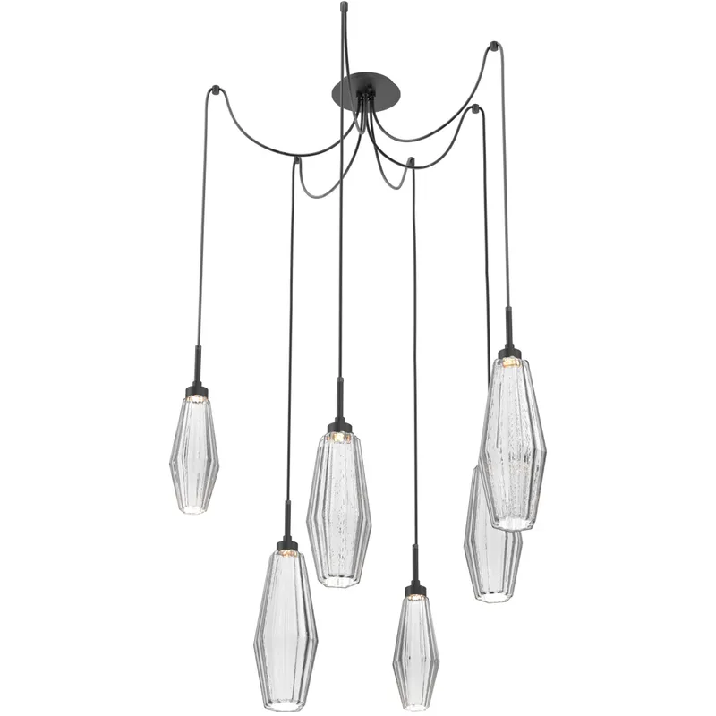 Aalto LED 14.8 inch Matte Black Swag Multi-Pendant Ceiling Light in 3000K LED, Optic Rib Clear