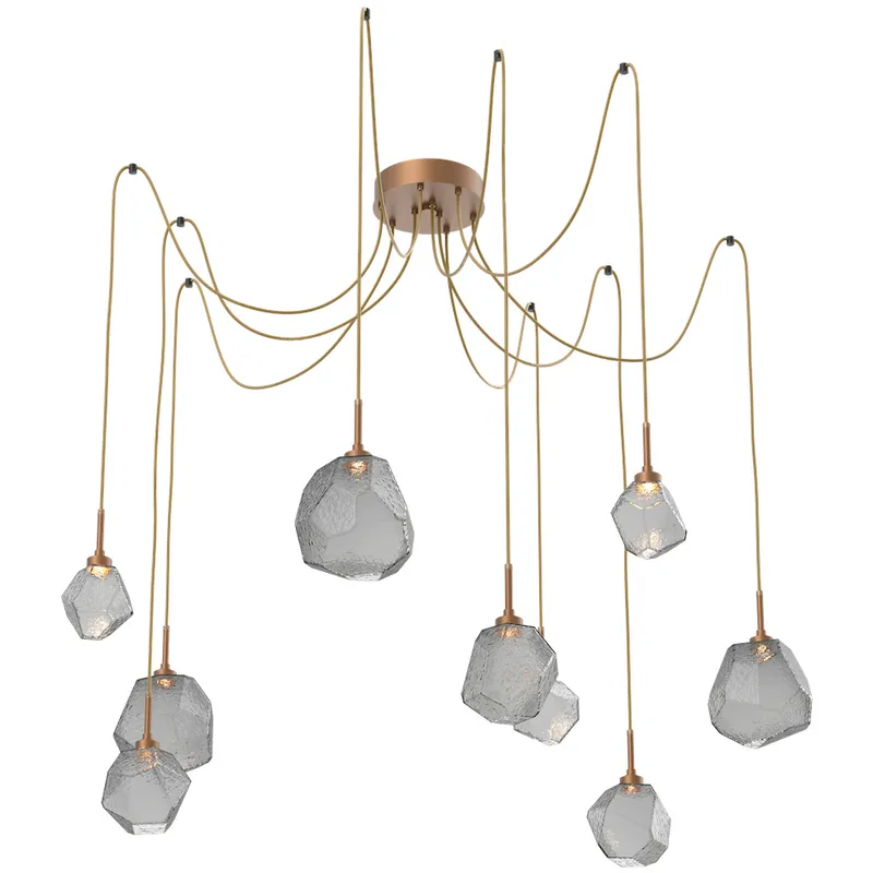 Gem LED 17 inch Novel Brass Swag Multi-Pendant Ceiling Light in 3000K LED, Smoke