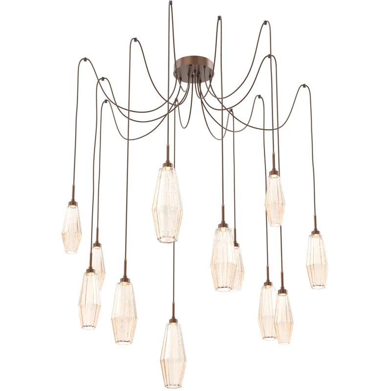 Aalto LED 14.8 inch Burnished Bronze Swag Multi-Pendant Ceiling Light in Optic Rib Amber, 2700K LED