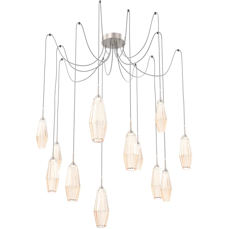 Aalto LED 14.8 inch Metallic Beige Silver Swag Multi-Pendant Ceiling Light in Optic Rib Amber, 2700K LED