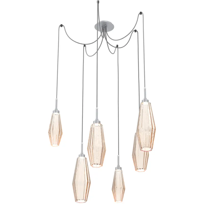 Aalto LED 14.8 inch Classic Silver Swag Multi-Pendant Ceiling Light in Optic Rib Amber, 2700K LED