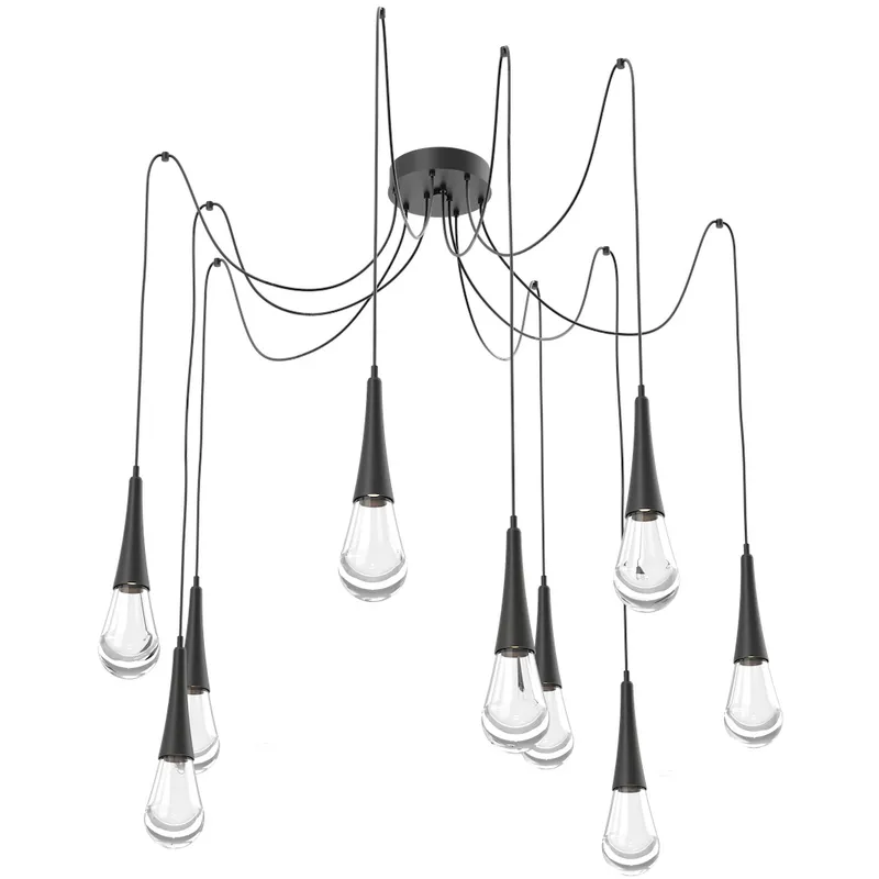 Raindrop LED 13.6 inch Matte Black Swag Multi-Pendant Ceiling Light in 3000K LED