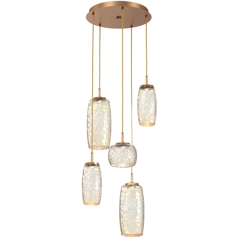 Vessel LED Novel Brass Multi-Pendant Ceiling Light in 3000K LED, Amber
