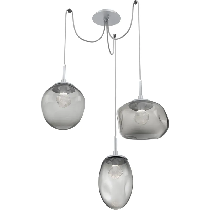 Cosmos LED 17 inch Classic Silver Swag Multi-Pendant Ceiling Light in 2700K LED, Zircon Inner - Smoke Outer