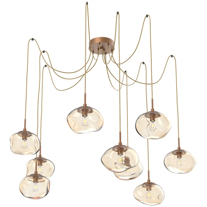 Nova 9 Light 19 inch Novel Brass Swag Multi-Pendant Ceiling Light in Amber