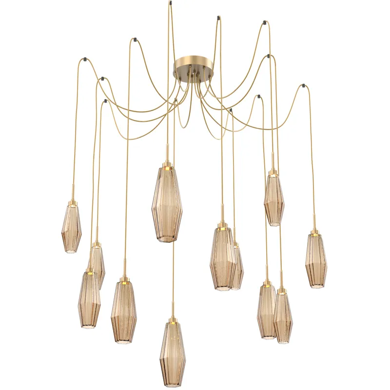 Aalto LED Gilded Brass Swag Multi-Pendant Ceiling Light in 3000K LED, Bronze