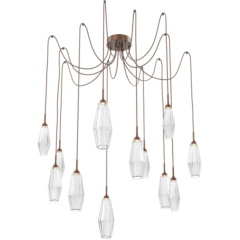 Aalto LED 14.8 inch Burnished Bronze Swag Multi-Pendant Ceiling Light in Optic Rib Clear, 2700K LED