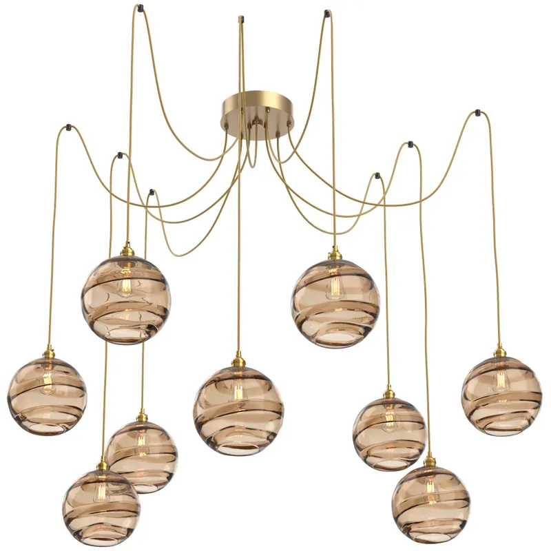 Terra 9 Light 18 inch Gilded Brass Swag Multi-Pendant Ceiling Light in Bronze Optic