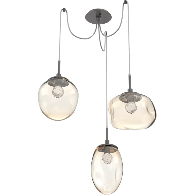Cosmos LED 17 inch Graphite Swag Multi-Pendant Ceiling Light in 2700K LED, Floret Inner - Amber Outer