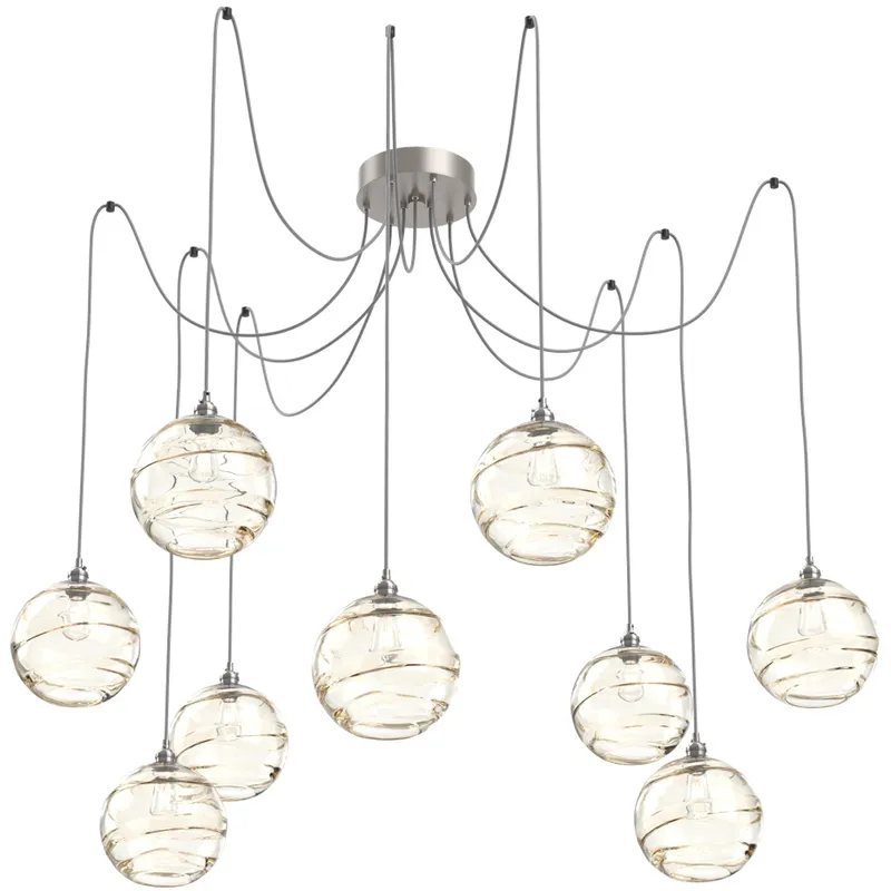 Terra 9 Light 18 inch Metallic Beige Silver Swag Multi-Pendant Ceiling Light in Amber Optic
