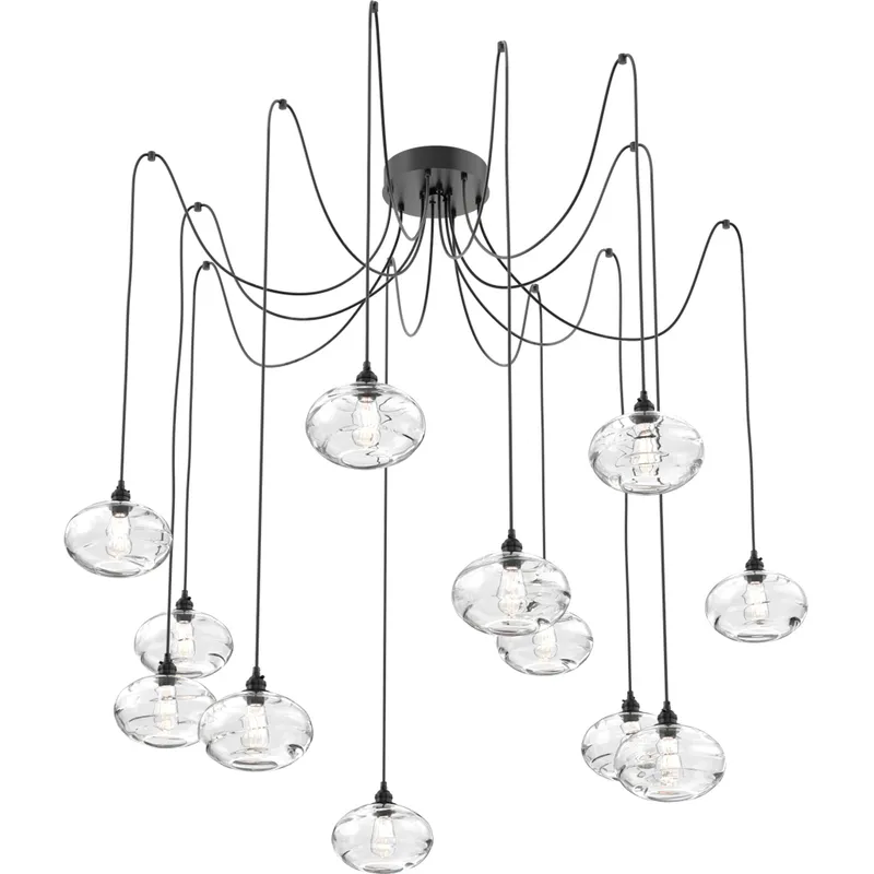 Coppa 12 Light 17 inch Matte Black Swag Multi-Pendant Ceiling Light in Clear Optic