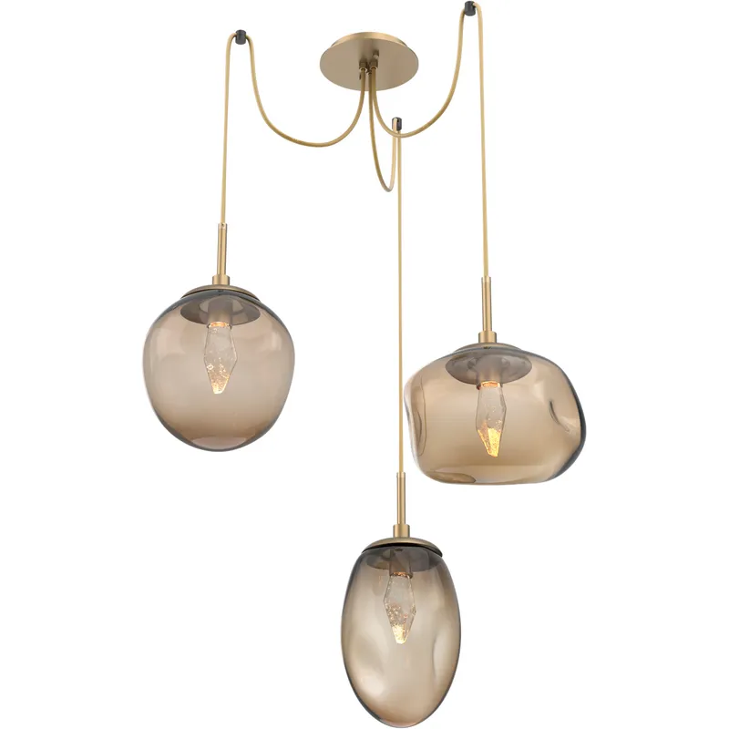 Cosmos LED 17 inch Gilded Brass Swag Multi-Pendant Ceiling Light in 2700K LED, Geo Inner - Bronze Outer