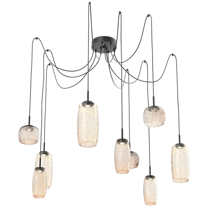Vessel LED 15.2 inch Matte Black Swag Multi-Pendant Ceiling Light in Amber, 2700K LED