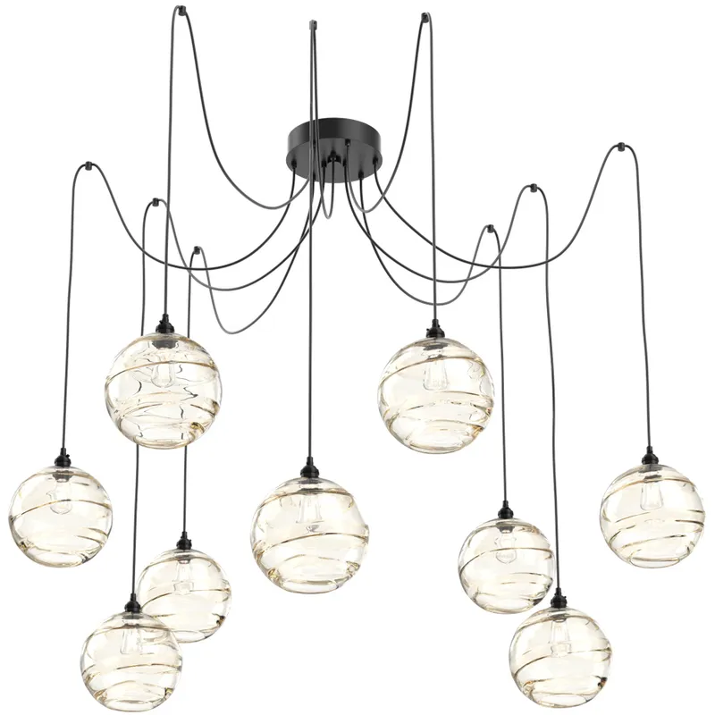 Terra 9 Light 18 inch Matte Black Swag Multi-Pendant Ceiling Light in Amber Optic