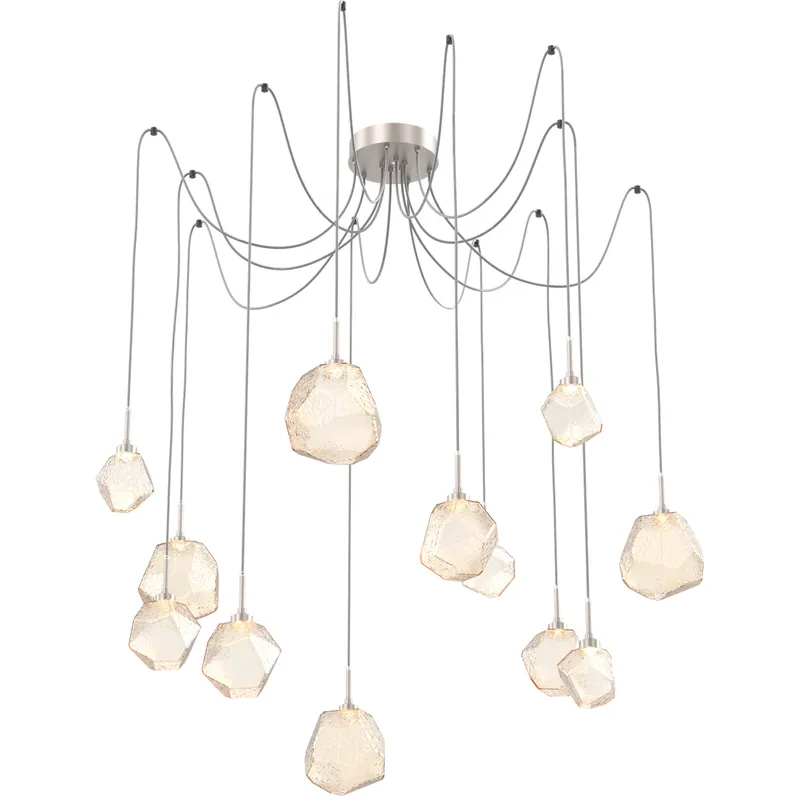 Gem LED 17 inch Metallic Beige Silver Swag Multi-Pendant Ceiling Light in Amber, 2700K LED