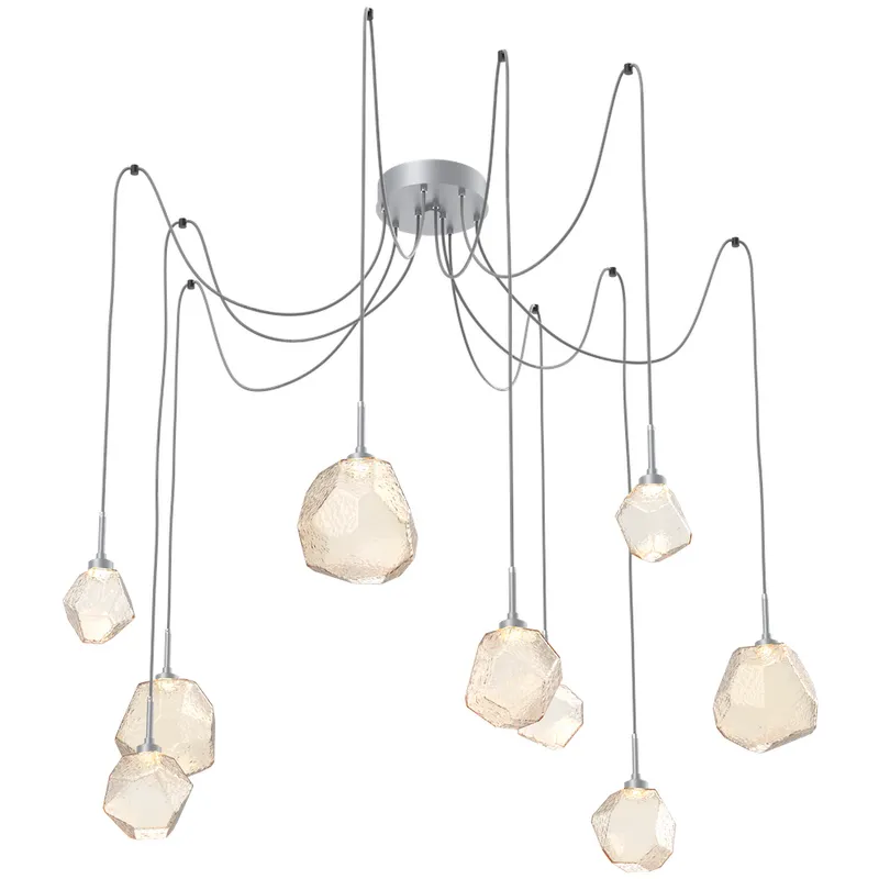 Gem LED 17 inch Classic Silver Swag Multi-Pendant Ceiling Light in Amber, 2700K LED