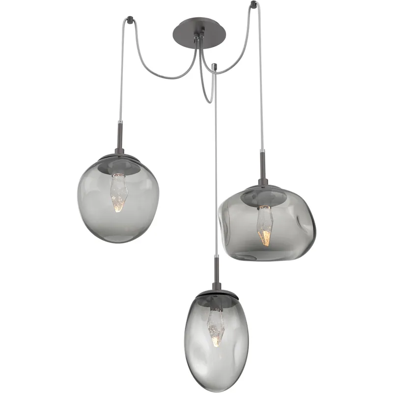 Cosmos LED 17 inch Graphite Swag Multi-Pendant Ceiling Light in 2700K LED, Geo Inner - Smoke Outer