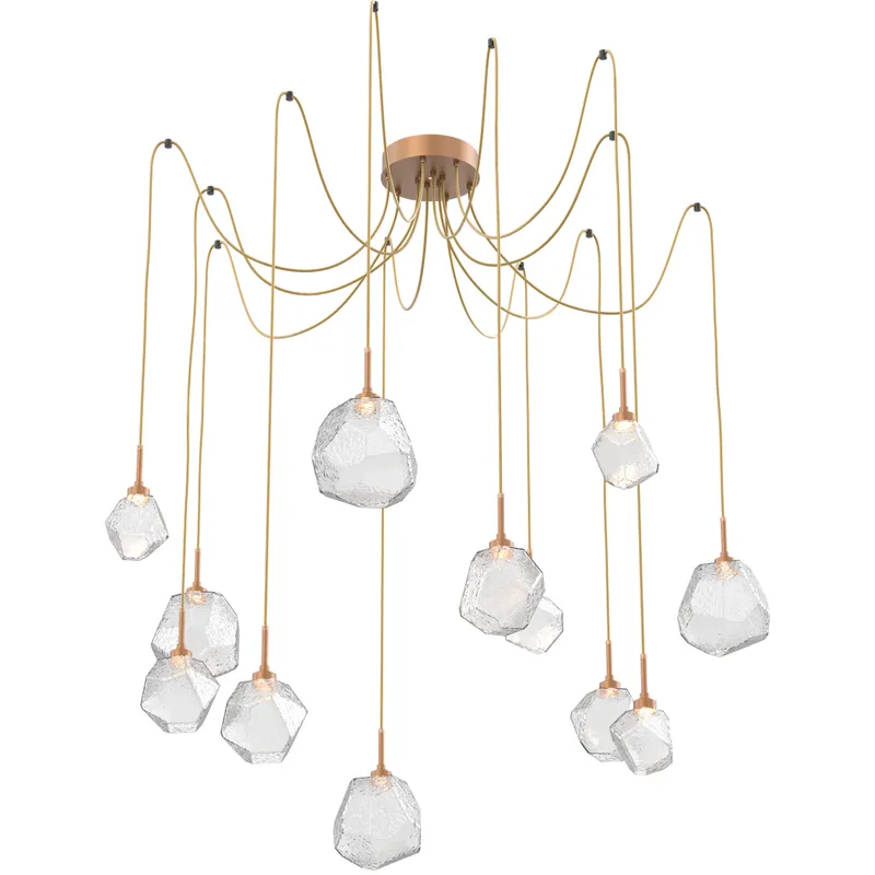 Gem LED 17 inch Novel Brass Swag Multi-Pendant Ceiling Light in 3000K LED, Clear