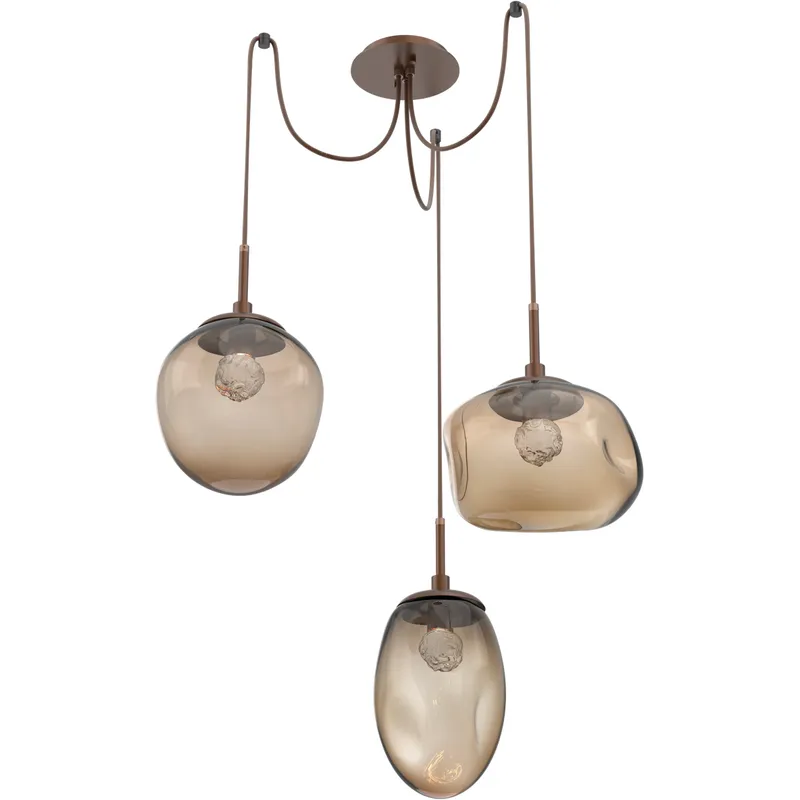 Cosmos LED 17 inch Burnished Bronze Swag Multi-Pendant Ceiling Light in 2700K LED, Floret Inner - Bronze Outer