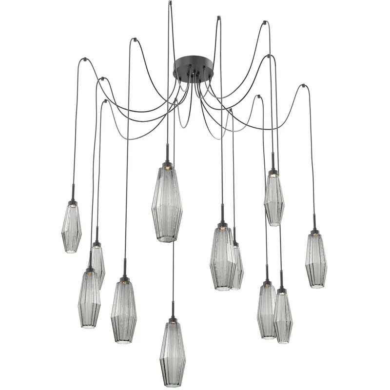 Aalto LED 14.8 inch Matte Black Swag Multi-Pendant Ceiling Light in Optic Rib Smoke, 2700K LED