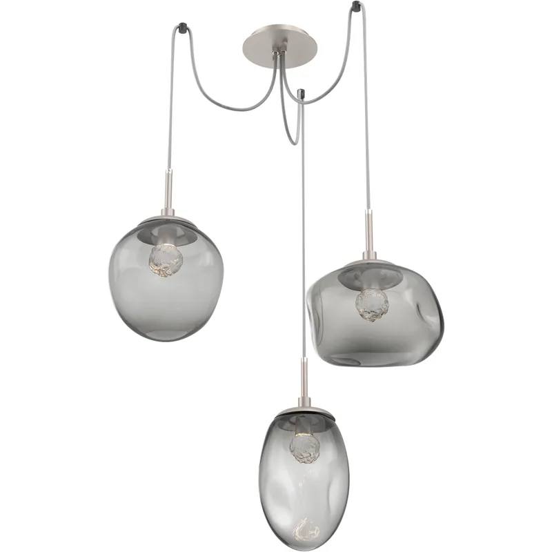 Cosmos LED 17 inch Metallic Beige Silver Swag Multi-Pendant Ceiling Light in 2700K LED, Floret Inner - Smoke Outer