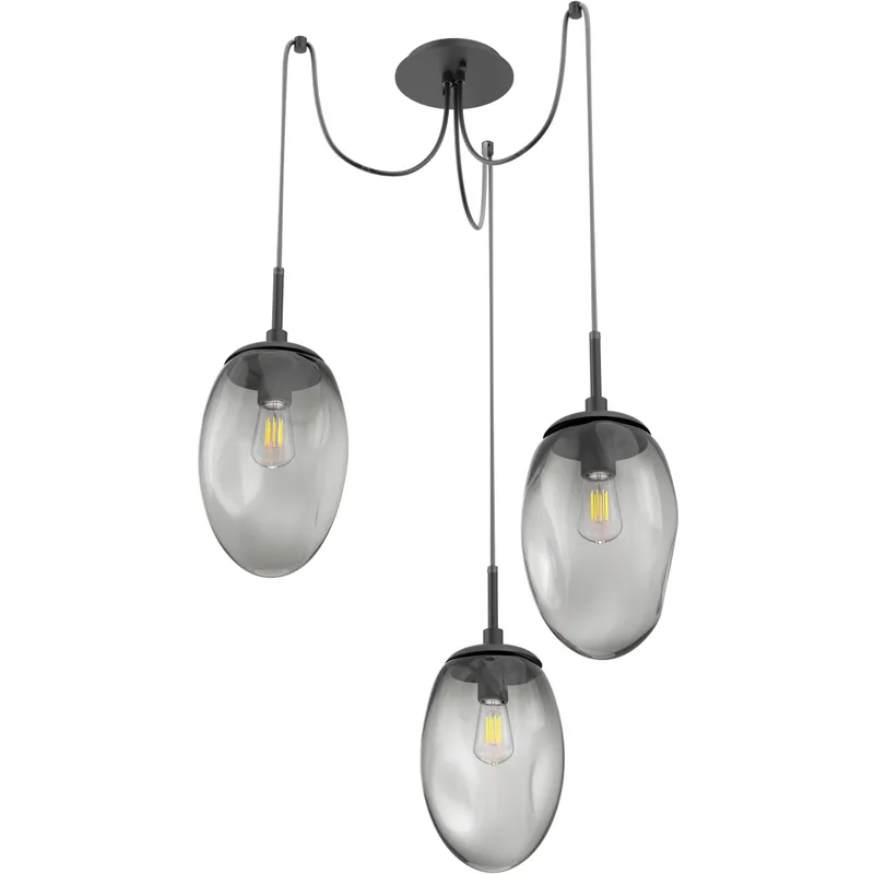 Meteo 3 Light 17 inch Matte Black Swag Multi-Pendant Ceiling Light in Smoke