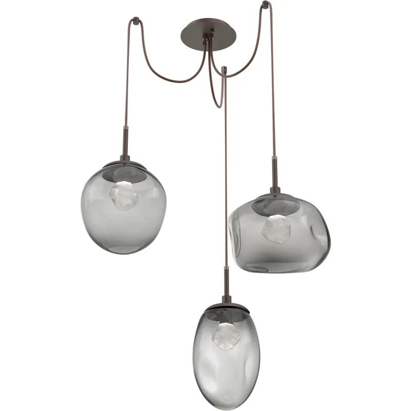 Cosmos LED 17 inch Flat Bronze Swag Multi-Pendant Ceiling Light in 2700K LED, Zircon Inner - Smoke Outer