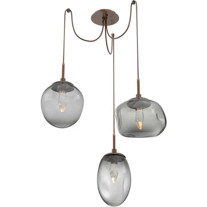 Cosmos LED 17 inch Burnished Bronze Swag Multi-Pendant Ceiling Light in 3000K LED, Geo Inner - Smoke Outer