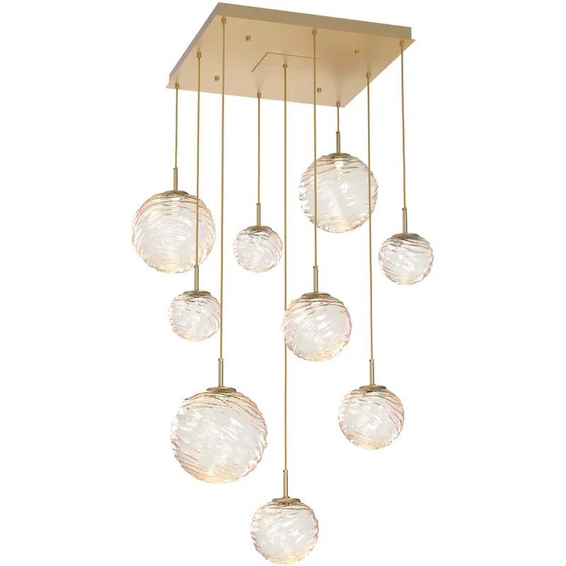 Gaia LED 30 inch Gilded Brass Multi-Pendant Ceiling Light in 3000K LED, Amber