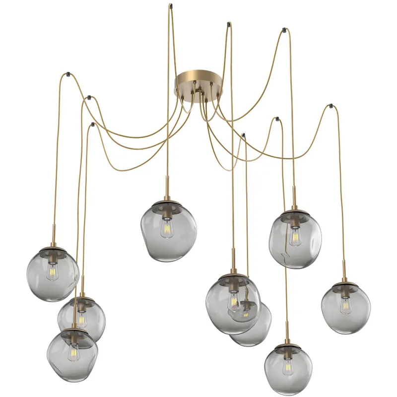 Aster 9 Light 18.7 inch Gilded Brass Swag Multi-Pendant Ceiling Light in Smoke