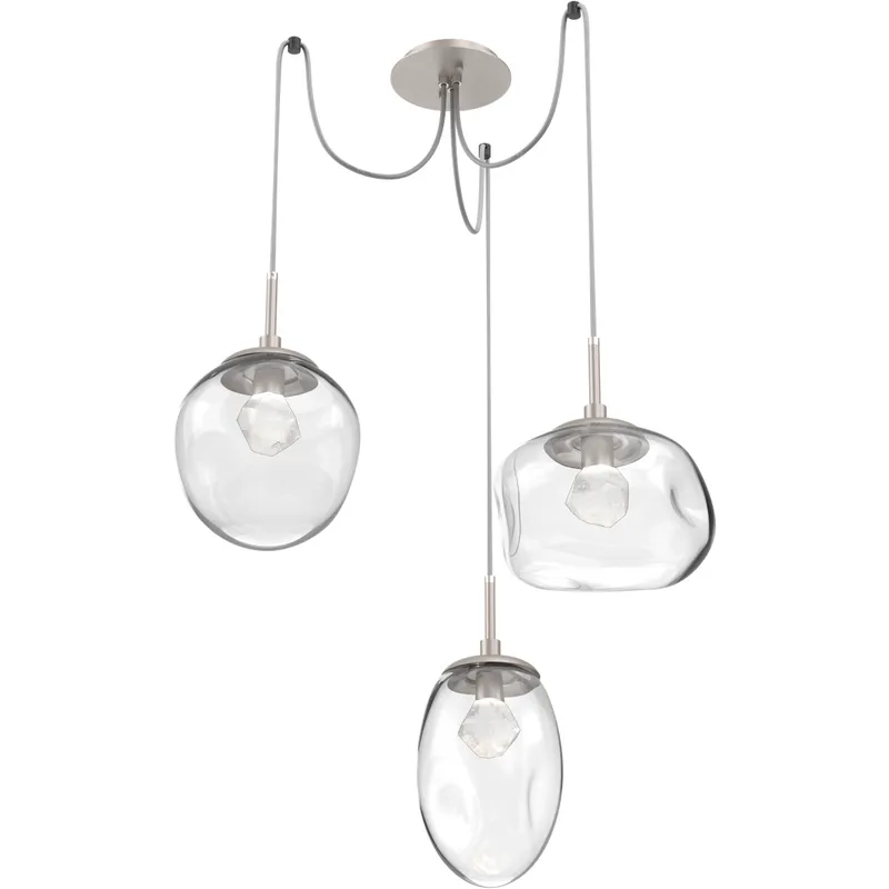 Cosmos LED 17 inch Metallic Beige Silver Swag Multi-Pendant Ceiling Light in 2700K LED, Zircon Inner - Clear Outer