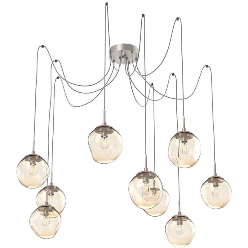 Aster 9 Light 18.7 inch Metallic Beige Silver Swag Multi-Pendant Ceiling Light in Amber