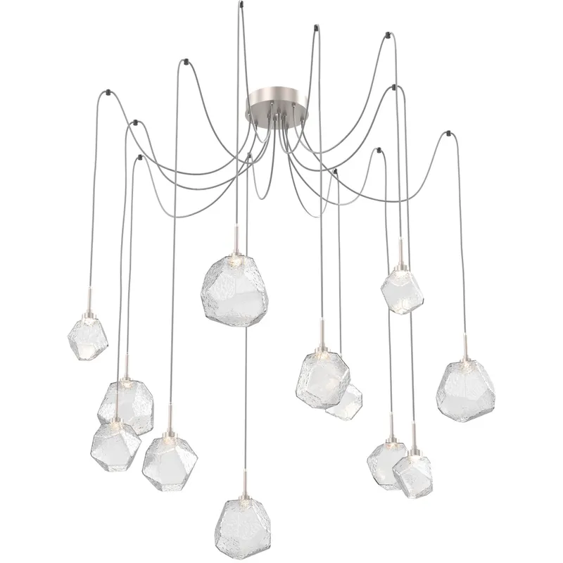 Gem LED 17 inch Metallic Beige Silver Swag Multi-Pendant Ceiling Light in Clear, 2700K LED