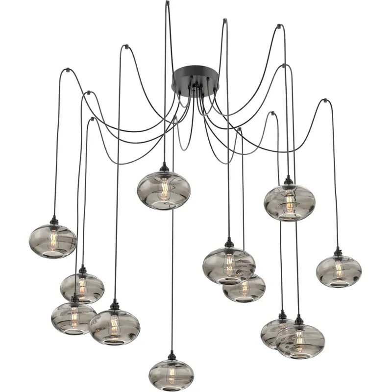 Coppa 12 Light 17 inch Matte Black Swag Multi-Pendant Ceiling Light in Smoke Optic